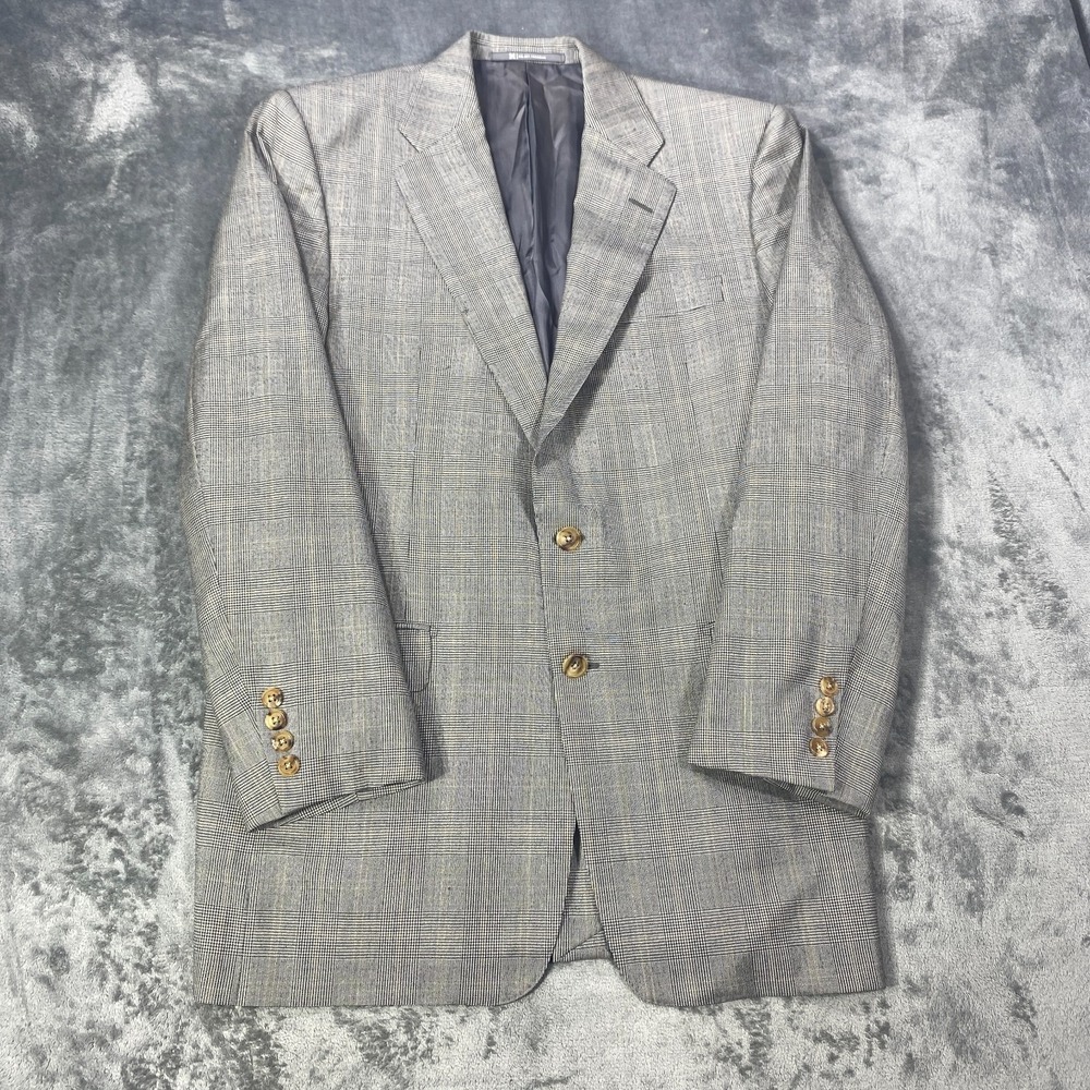 Vintage Hickey Freeman Blazer Men 40R Sport Coat Gray Glen Plaid Wool Jacket USA